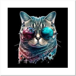 cute cat wearing glasses Posters and Art